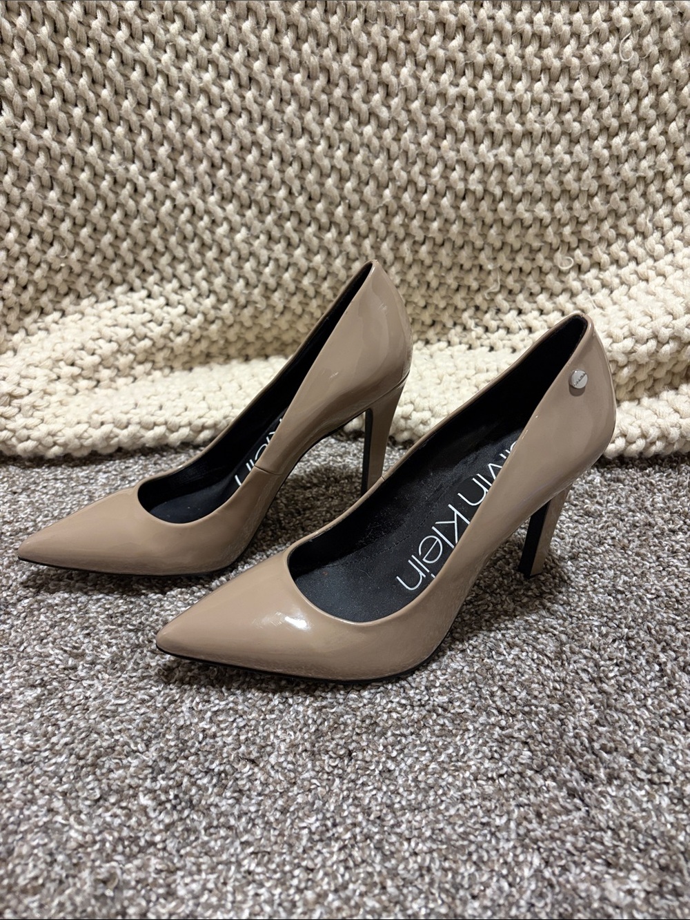 Calvin Klein Nude Taupe Patent Leather Pointed-Toe Pumps